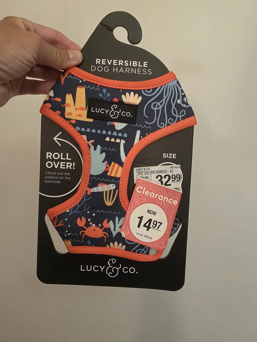Lucy & Co. Reversible Dog Harness - Navy with Orange Trim